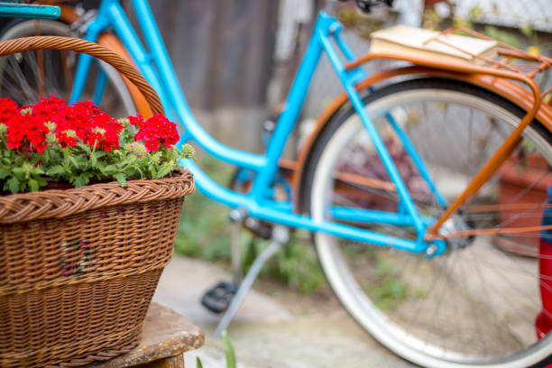 istock Bicycle with flowers in the garden 1281276955