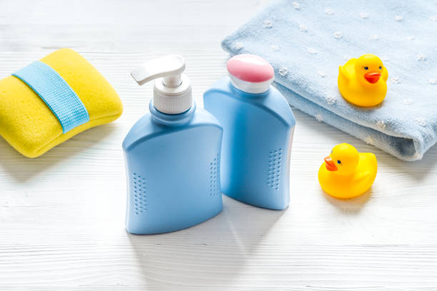 istock Baby care products on the table in bathroom 1281279427