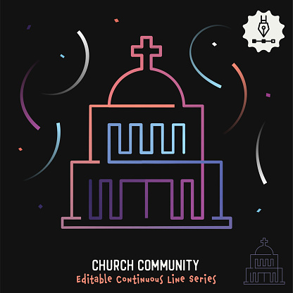 Church Community Editable Line Illustration