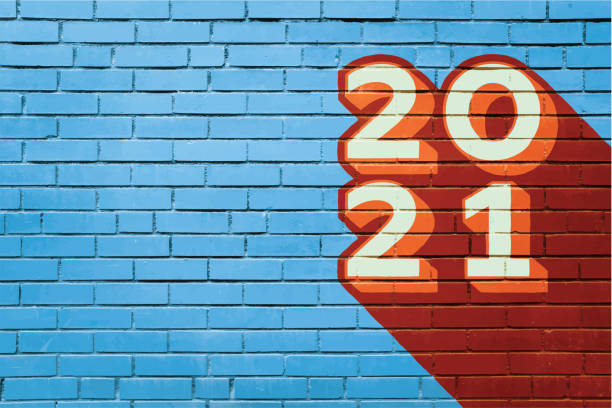 2021 New Year Background Brick Wall Copy Space Mural Art 2021 Brick Wall Textured Grunge Background. Copy Space Vector Illustration Mural. 2021 background stock illustrations