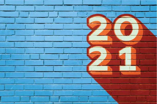 Vector illustration of 2021 New Year Background Brick Wall Copy Space Mural Art