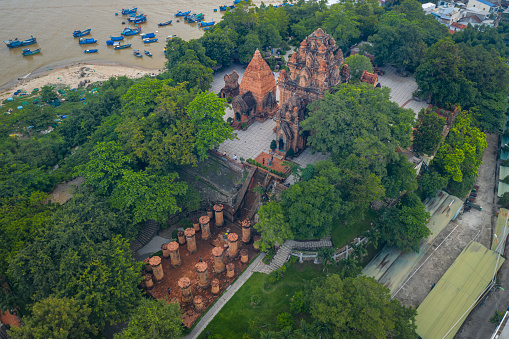 Drone view of Ponagar tower, Nha Trang, Khanh Hoa province, Central Vietnam