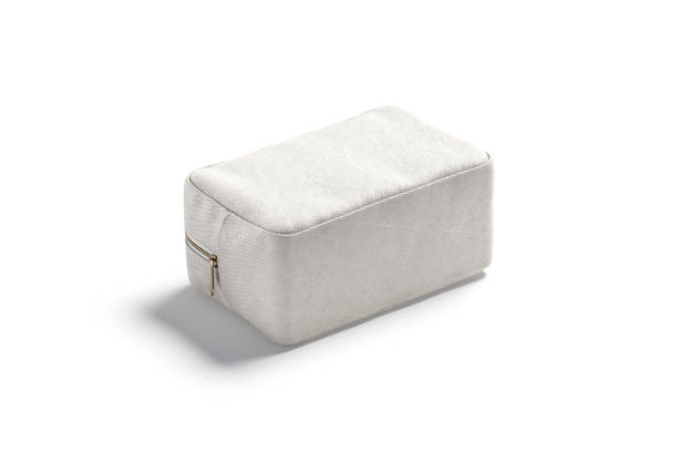 istock Blank canvas cosmetic bag mockup lying, side view 1281283403