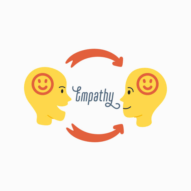 empathie. empathiekonzept - silhouetten zweier menschlicher köpfe mit einem abstrakten bild von emotionen im inneren - heart shape behavior human head hope stock-grafiken, -clipart, -cartoons und -symbole