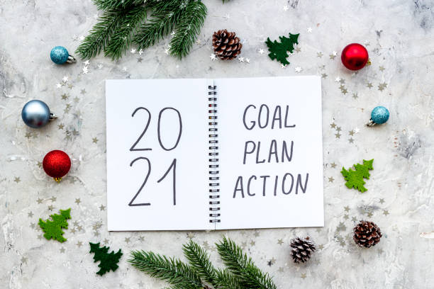 istock New year goals and plan concept, top view. Flat lay 1281285756