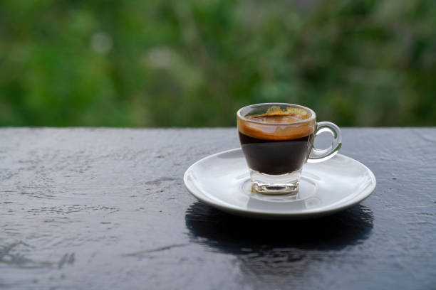 espresso on table - mug shot imagens e fotografias de stock
