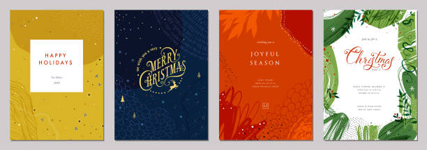 ilustrações de stock, clip art, desenhos animados e ícones de universal christmas templates_10 - xmas modern trees night