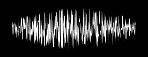 Vector illustration of sound signal waveform, audio wave line on black, sound wave for voice recording music, music audio symbol or radio waveform