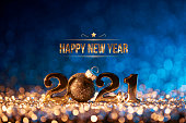 New Year 2021 Christmas card - Gold Blue Party Celebration