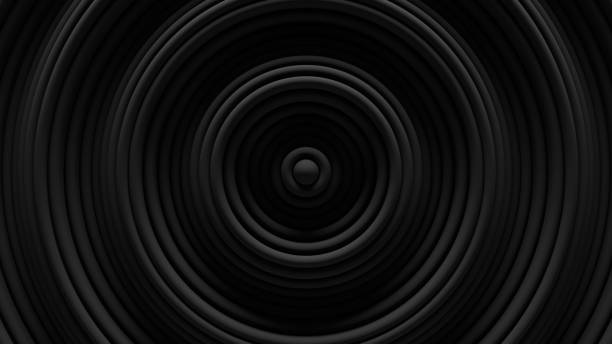 istock Abstract circular blinds oscilation background. Minimal dark clean corporate backdrop. 3D rings wavy surface. Geometric elements displacement. 1281293111