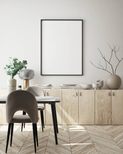 istock mock up poster frame in modern interior background, scandinavian style, 3D render 1281293856