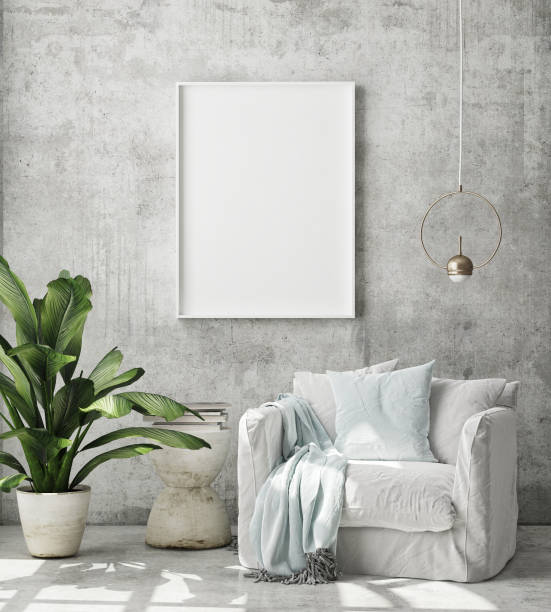 istock mock up poster frame in modern interior background, scandinavian style, 3D render 1281293874
