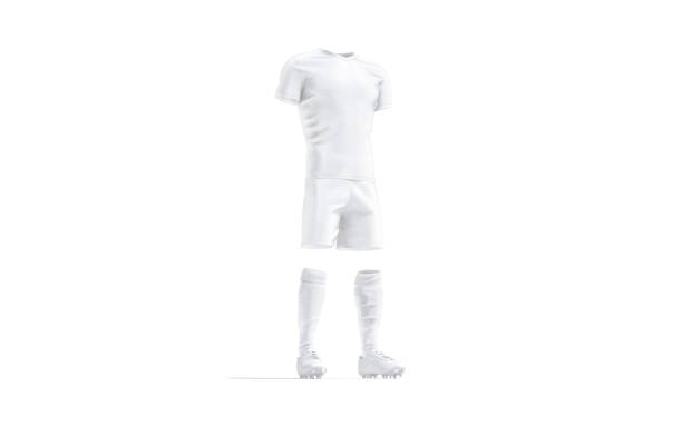 istock Blank white soccer uniform with t-shirt, short, socks, boots mockup 1281294799
