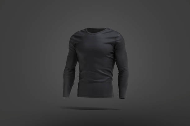 istock Blank black longsleeve t-shirt mockup, dark background 1281295585