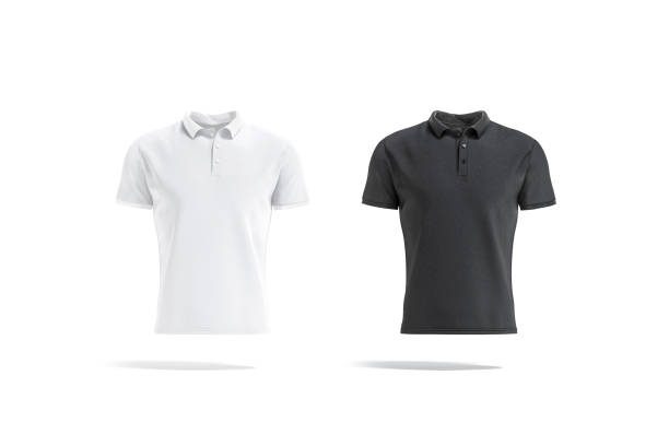 blank black and white polo shirt mock up, front view - camisas imagens e fotografias de stock