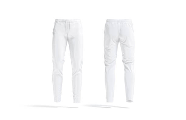 maqueta de pantalón deportivo blanco en blanco, vista frontal y trasera - pantalón fotografías e imágenes de stock