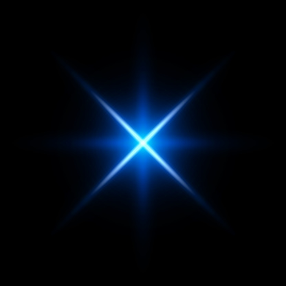 Blue light star on black background