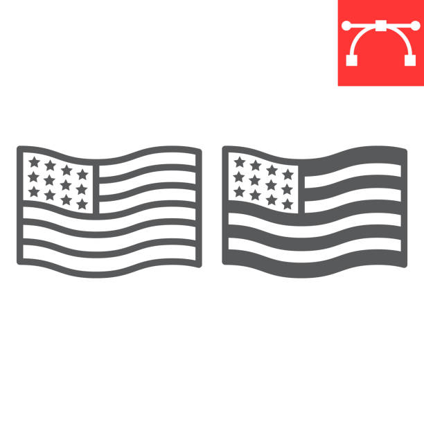 illustrations, cliparts, dessins animés et icônes de ligne de drapeau américain et icône de glyphe, amérique et pays, graphiques vecteurs de signe de drapeau des usa, icône linéaire de course modifiable, eps 10. - interface icons politics american flag voting