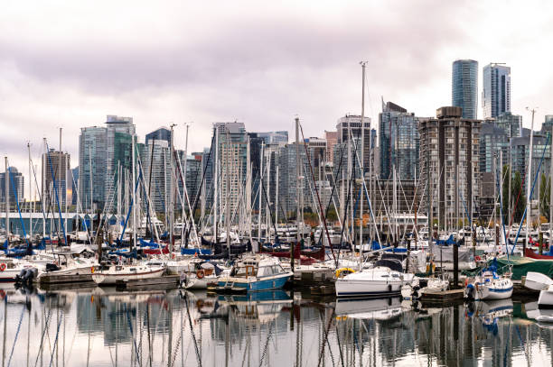 Vancouver skyline at dusk. City of Vancouver, British Columbia at blue hour.