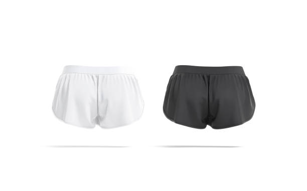 istock Blank black and white women shorts mockup, back view 1281303369