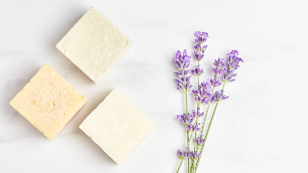 cosmetics concept panoramic banner. lavender flowers and bars of natural soap on a marble background. flat lay, top view cosmetics concept panoramic banner. lavender flowers and bars of natural soap on a marble background. flat lay, top view. healthcare fitness and herbal medicine banner set stock pictures, royalty-free photos & images