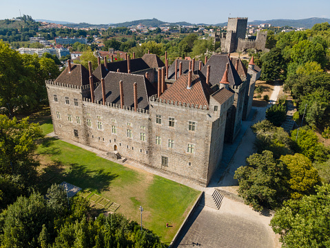 Helfštýn, Czech Republic, September 3, 2022: Aerial view of the medieval ruined castle of Helfštýn in Moravia. The castle was probably established at the end of the 13th century.