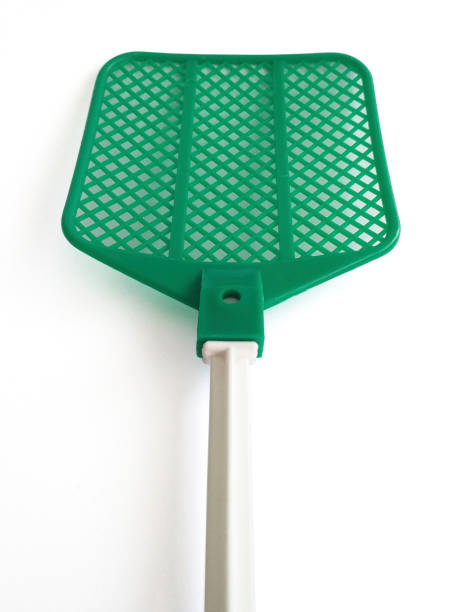 istock Close up of Single green extendable flyswatter isolated on white background. Telescopic fly swatter. Object made of plastic, very efficient and unfailing tool in catching flies. 1281307953