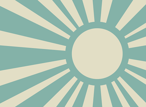 Sunlight retro background with vintage round frame for text. blue and beige color burst background. Retro Vector wallpaper. Magic Sun beam ray pattern background. Vintage rays poster or placard