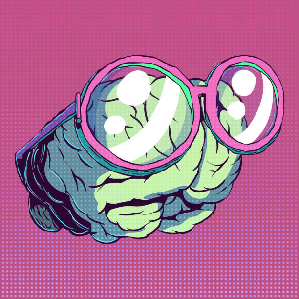 Hand-drawn vector funny comic art - Brain with glasses. Hand-drawn vector funny comic art - Brain with glasses. cerebellum illustrations stock illustrations