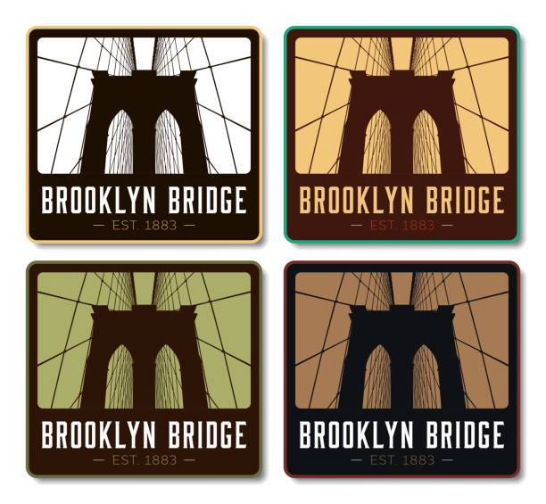 ブルックリンブリッジニューヨーク市ヴィンテージレトロトラベルステッカーラベル - brooklyn bridge new york city brooklyn famous place点のイラスト素材／クリップアート素材／マンガ素材／アイコン素材