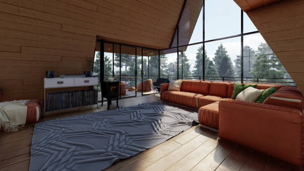 istock Living Room Inside an A Frame House in the Daytime 1281316453