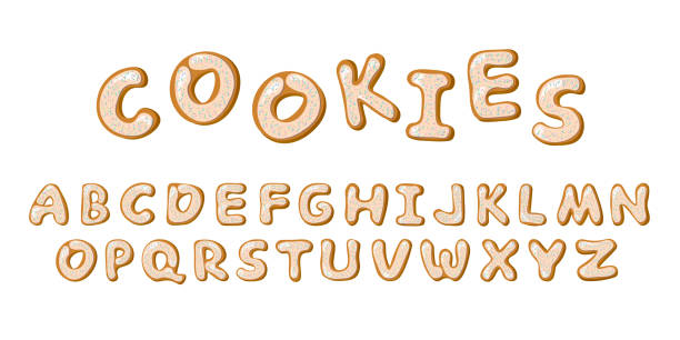 istock Isolated ginger cookieson alphabet on white background. Merry Christmas and Happy New Year numbers are covered with icy sugar. Holidays gingerbread cookie. Vector illustration 1281322932