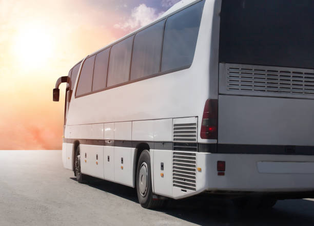 istock tourist bus moving along the highway 1281323234