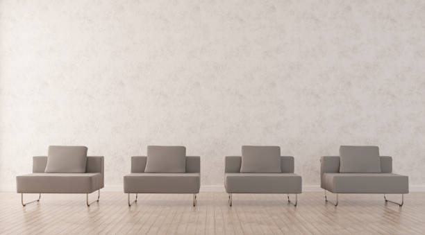 Poster mockup in living room interior with grey sofa. 3d rendering