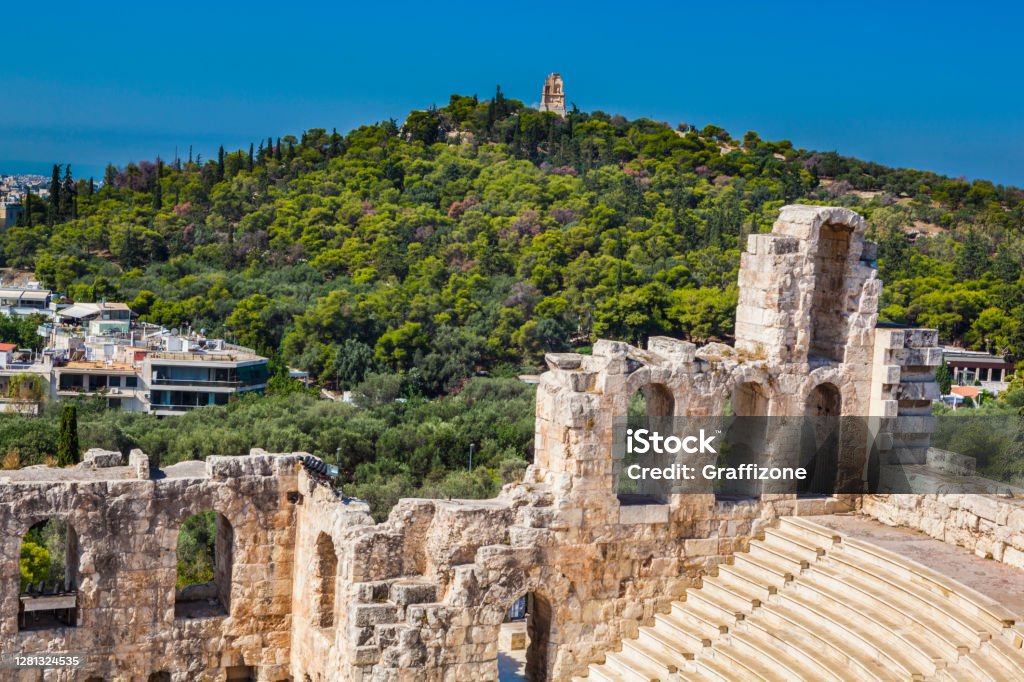 Odeon of Herodes Atticus, Athens Athens cityscape from the theatre of Herodes Atticus located on the Acropolis of Athens, Greece. Acropolis - Athens Stock Photo