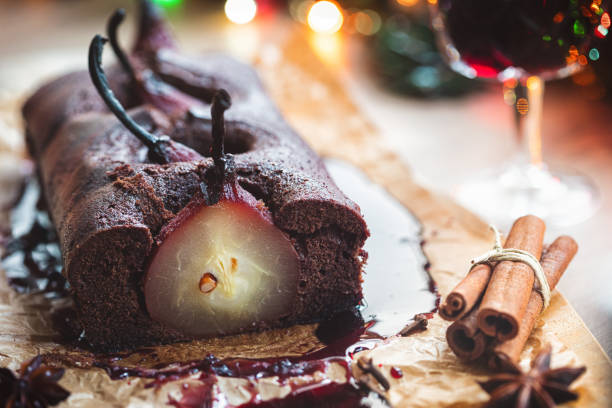 istock Pear chocolate cake with mulled wine glaze 1281325121