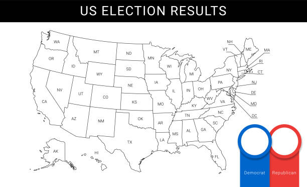 mapa wyborów w usa. amerykański szablon infografiki wyników wyborów prezydenckich. wszystkie stany są oddzielone i nazwane w panelu warstwy - map cartography washington dc tennessee stock illustrations