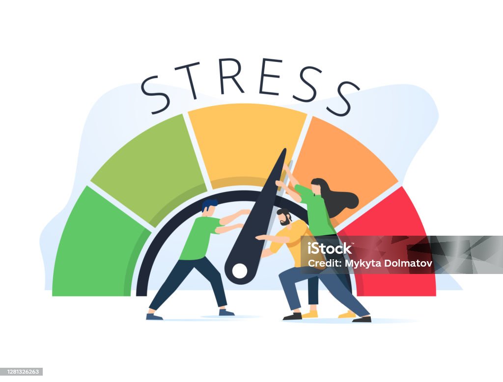 Stress level reduced with problem and pressure solving tiny persons concept. Tired from frustration employee in job. Stress level reduced with problem and pressure solving tiny persons concept. Tired from frustration employee in job vector illustration. Angry tension in business lifestyle. Emotional overload scene. Emotional Stress stock vector