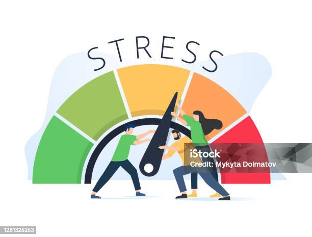 Stress Level Reduced With Problem And Pressure Solving Tiny Persons Concept Tired From Frustration Employee In Job Stock Illustration - Download Image Now