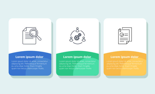 ilustrações de stock, clip art, desenhos animados e ícones de three square elements or rectangular frames placed in horizontal row. visualization of 3-stepped business process. - three people