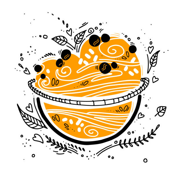 granola w misce w stylu doodle z na białym. śniadanie ekologiczne jedzenie musli. koncepcji zdrowej żywności. owsianka z płatów owsianych. hipsterów stylu życia. - oat cereal plant oat flake backgrounds stock illustrations