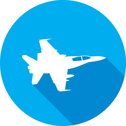 Vector illustration of a blue jet icon in flat style.