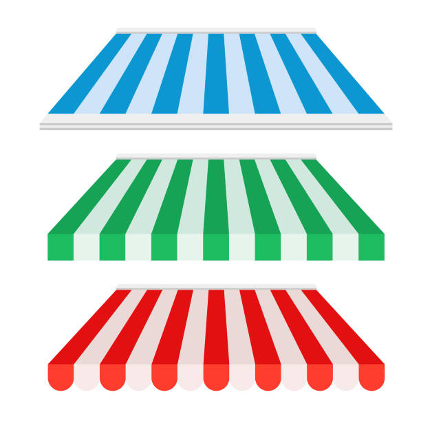 istock Set of striped awnings for shopes, cafes and street restaurants 1281328108