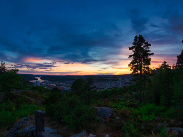 View over Halden in the sunset 1 View over Halden in the sunset. Dramatic sky and sunset. halden norway photos stock pictures, royalty-free photos & images