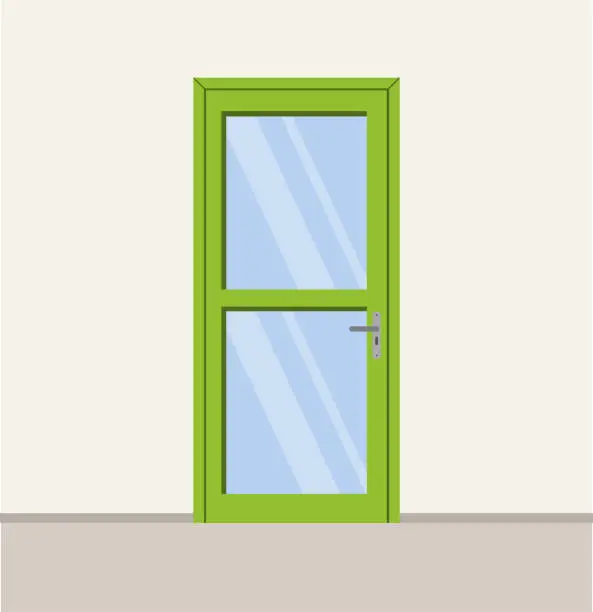 Vector illustration of Interior doors, office, entrance. Door icon. Cartoon colourful front doors. Vector illustration in minimalistic flat design style.