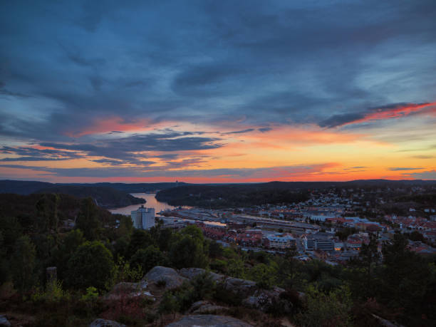 View over Halden in the sunset 2 View over Halden in the sunset. Dramatic sky and sunset. halden norway photos stock pictures, royalty-free photos & images