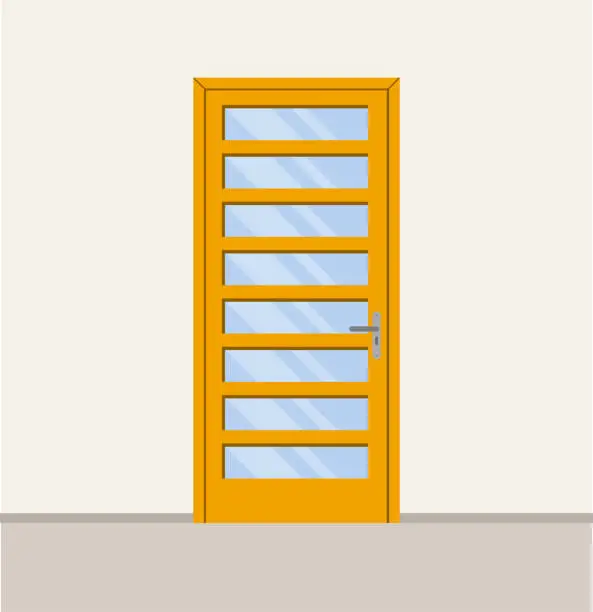 Vector illustration of Interior doors, office, entrance. Door icon. Cartoon colourful front doors. Vector illustration in minimalistic flat design style.