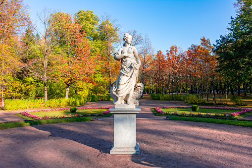 Saint Petersburg, Russia - October 2020: Statue of Peace in Pavlovsky park in autumn, Pavlovsk