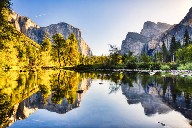 istock Illuminated Yosemite Valley with Reflection at Sunset, Yosemite National Park, California 1281330795