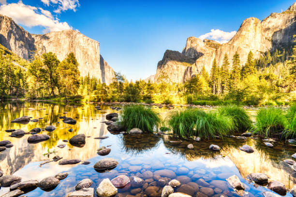 istock Illuminated Yosemite Valley with Reflection at Sunset, Yosemite National Park, California 1281331585